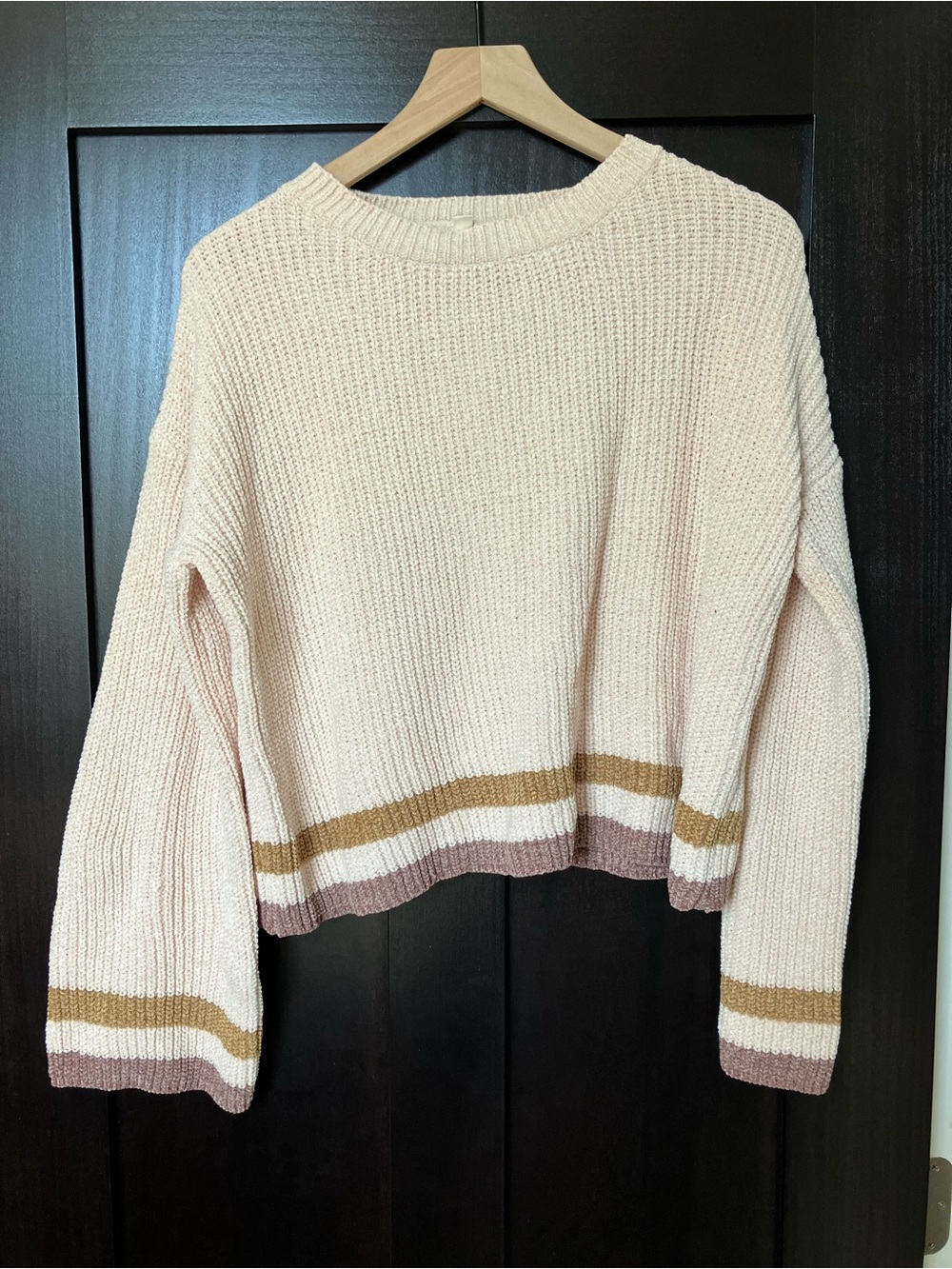Cozy Crewneck Sweater with Striped Hem NWT